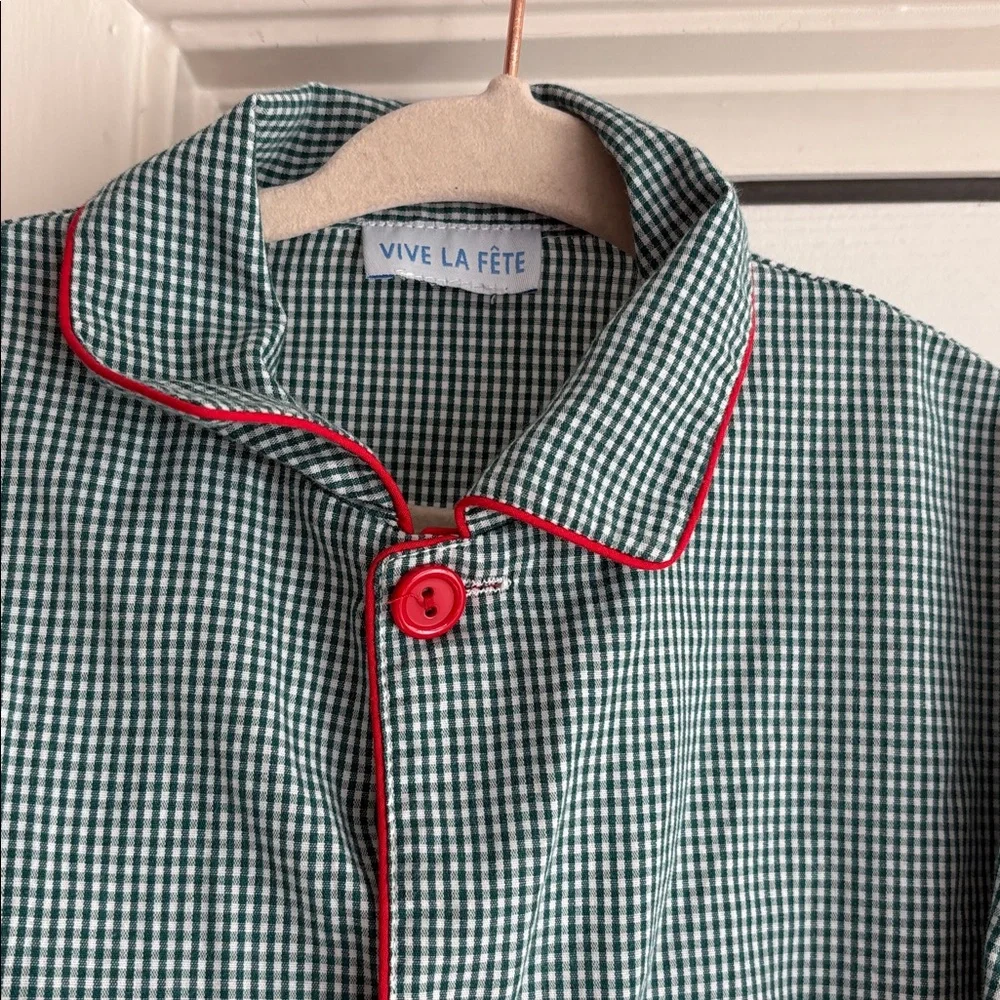 Vive La Fete Green Gingham Pajama Shirt